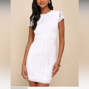 Lulus White Sequin Embroidered Bodycon Dress